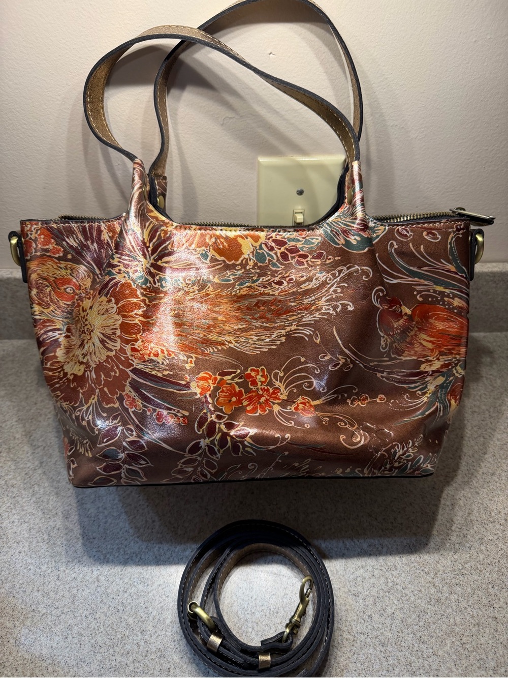 Patricia Nash Argenta Vintage Italian Pheasant Floral Tote, Zip Detachable Strap